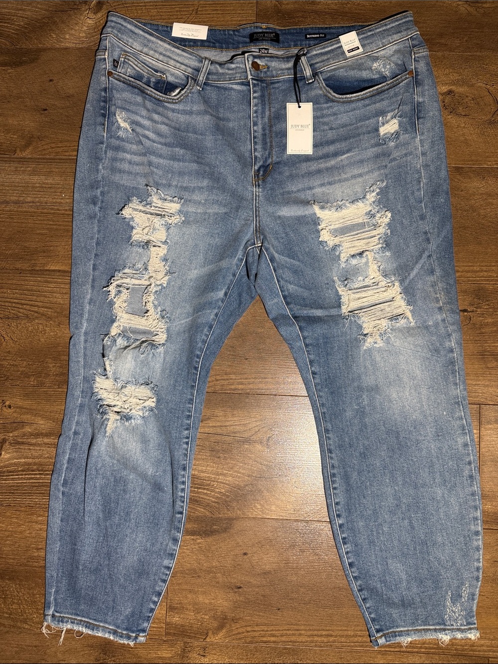 Judy Blue High Waist Boyfriend Fit Distressed Jeans - Size 24W
